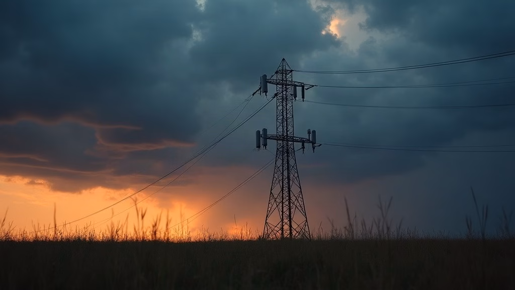 AT&T stock analysis: lone two-hundred-foot lattice communications tower on a rural hilltop in central Texas at dusk…