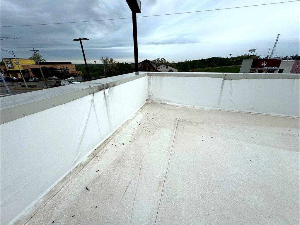 White TPO roof on a retail building on Bishop Avenue in Rolla