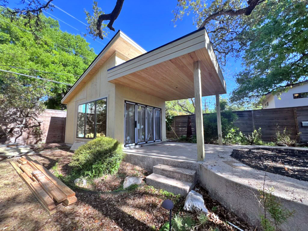 Pool house ADU construction in progress, fully framed.