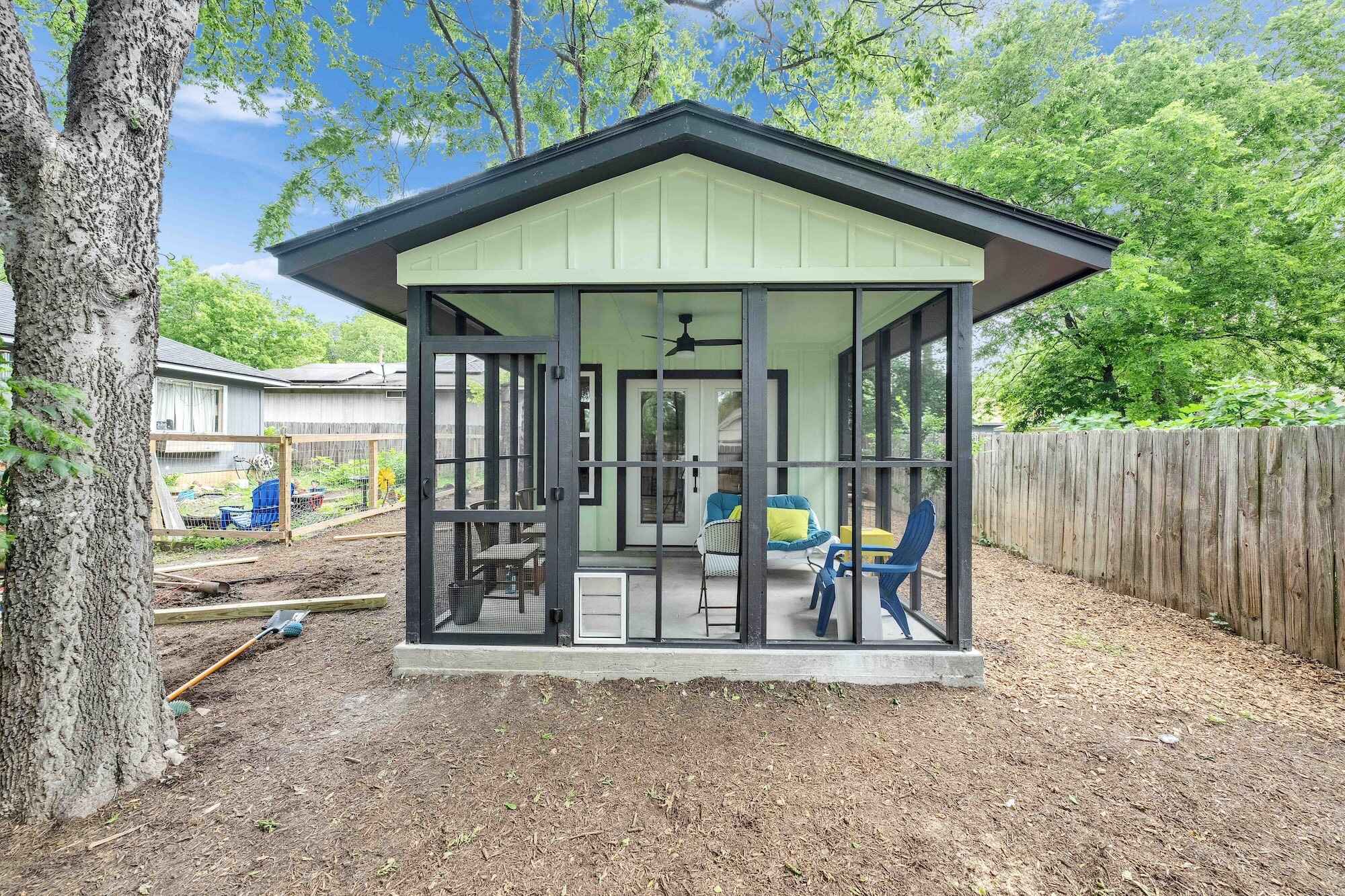 Cozy screened patio with outdoor seating