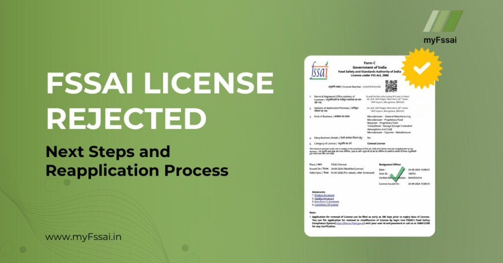 FSSAI license rejected notice and steps to reapply