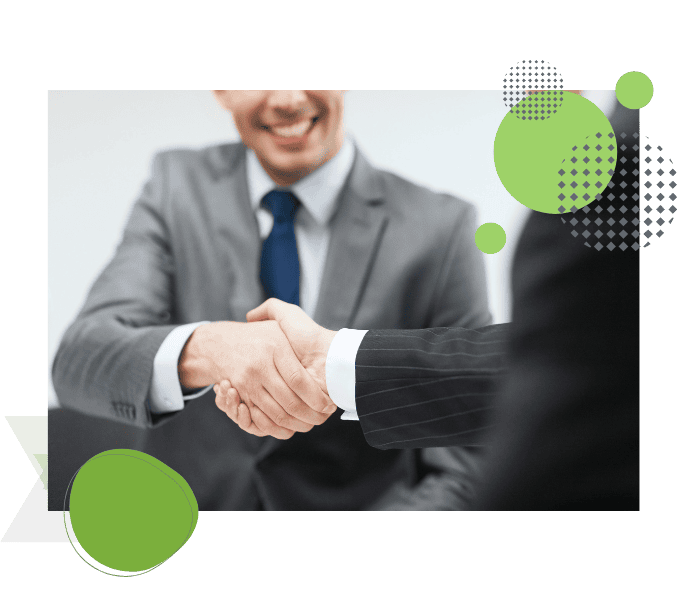 Business handshake for referral program with Revify Analytics dashboard.