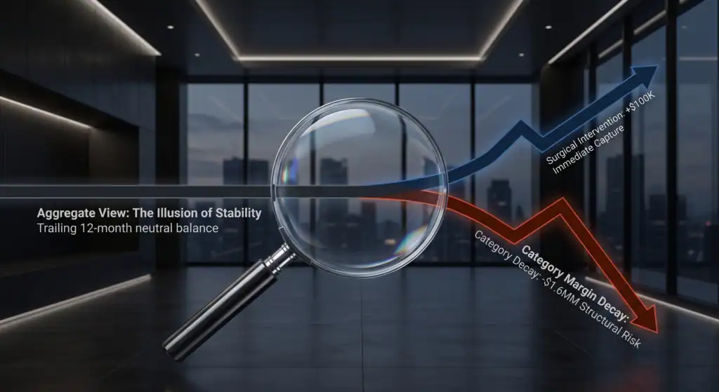 Business analytics showing margin protection through data analysis and category strategy.