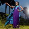 Ensemble robe longue tunique violette brodée et cap batik
