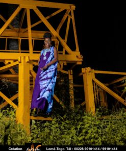 Ensemble robe longue tunique violette et cap batik