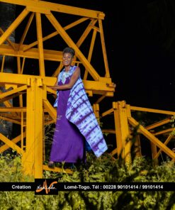 Ensemble robe longue tunique violette et cap batik – Image 3