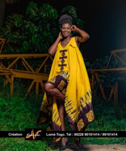 Alternative view of Robe ovale en tissu coton batik jaune et marron