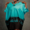Boubou court tie & Dye brodé, couleur bleu turquoise / noir.