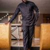 Ensemble tunique brodé, couleur noire, manches longues