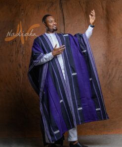 Ensemble 3 pièces: ensemble lin blanc et super cape agbara en pagne tissé Faso danfani