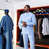 Ensemble tunique manches longues et pantalon en lin de couleur bleue