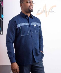 Chemise brodée en lin manches longues mix pagne tissé