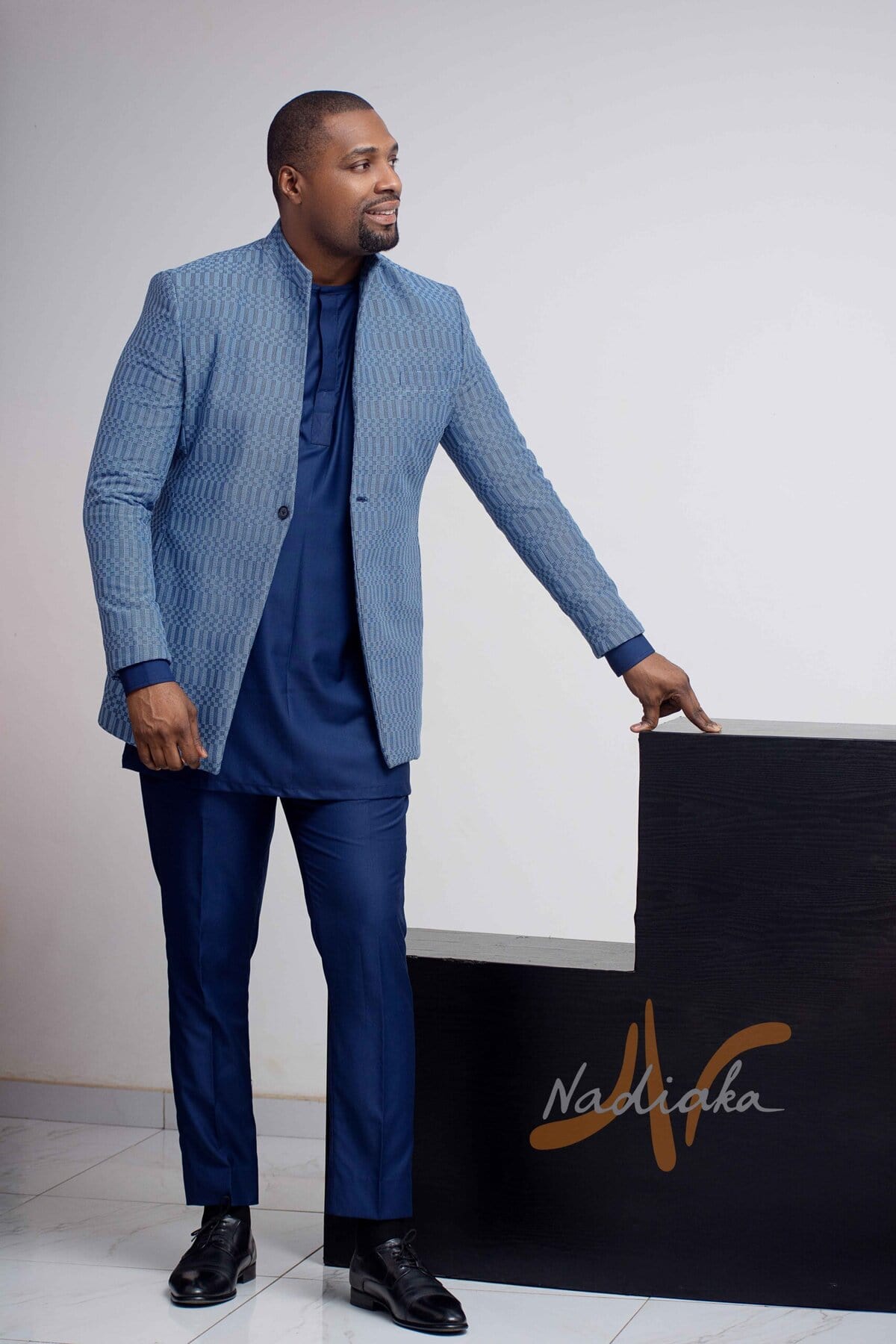 Ensemble goodluck bleu marine , manches longues avec veste en tissu lokpo col monté