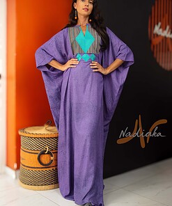 Long boubou brodé teinture à jet de couleur violette