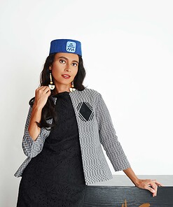 Veste en tissu lokpo du Togo blanc / noir