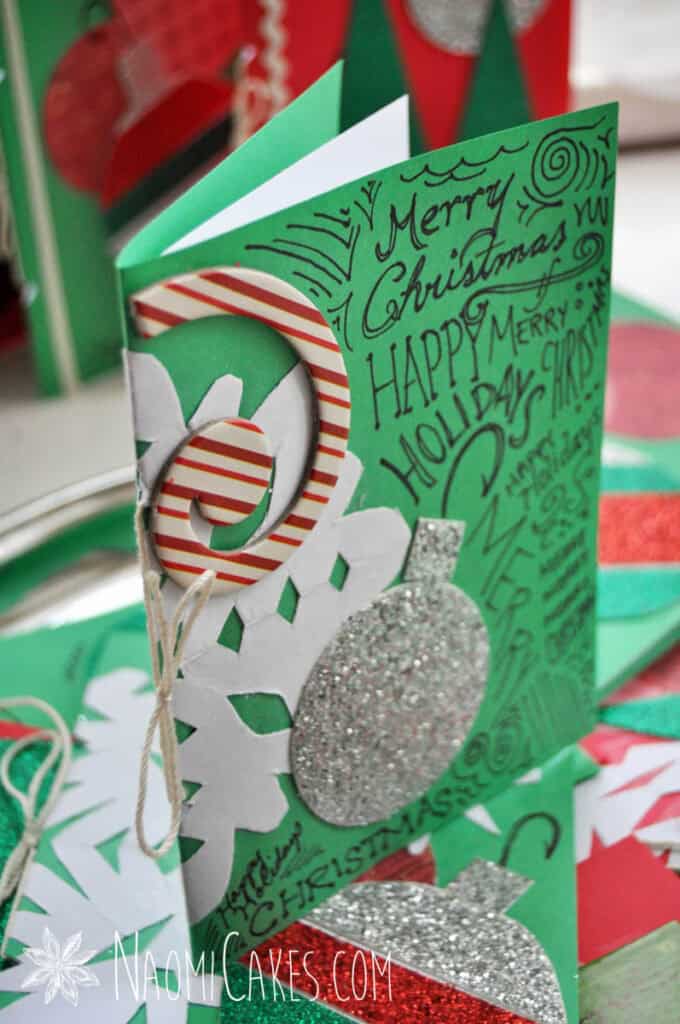 a green and peppermint homemade Christmas card