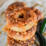 a stack of cheesy jalapeno cheddar bagels