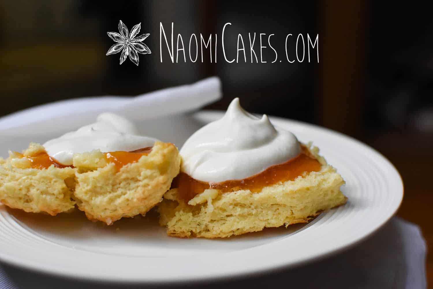 scone with jam and whipping cream