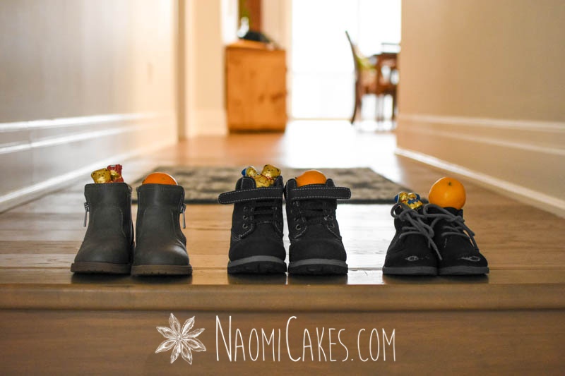 Kids shoes with treats for St Nicholas Day