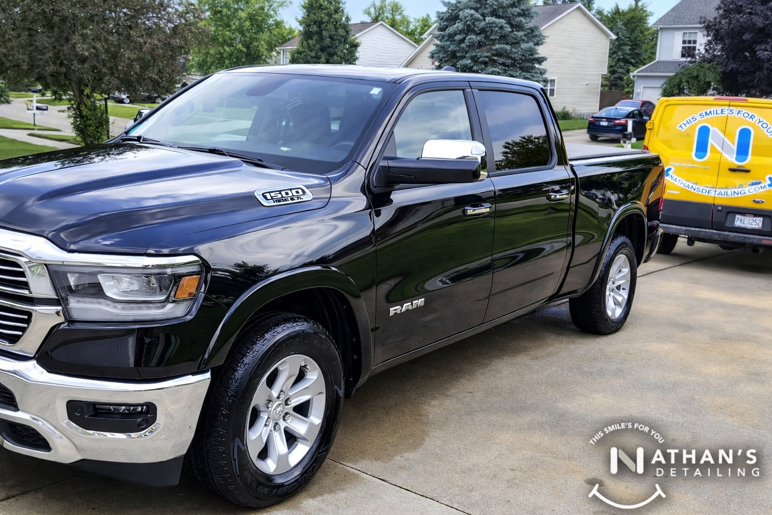 Black ram truck after mobile detail during mobile detailing in Eastlake