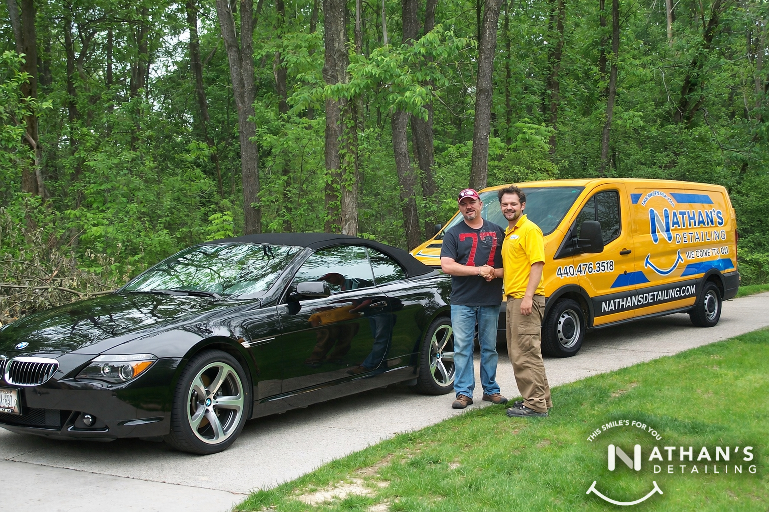 Customer handshake after mobile detail during mobile detailing