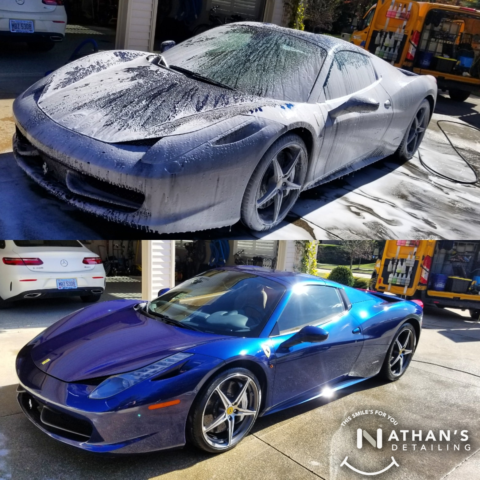 Foam wash and glossy finish before after during mobile detailing in Eastlake