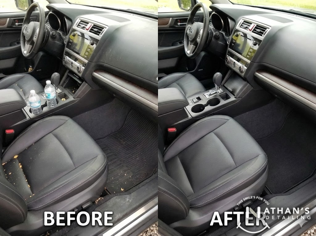 Front seat console clean before after during mobile detailing in Eastlake