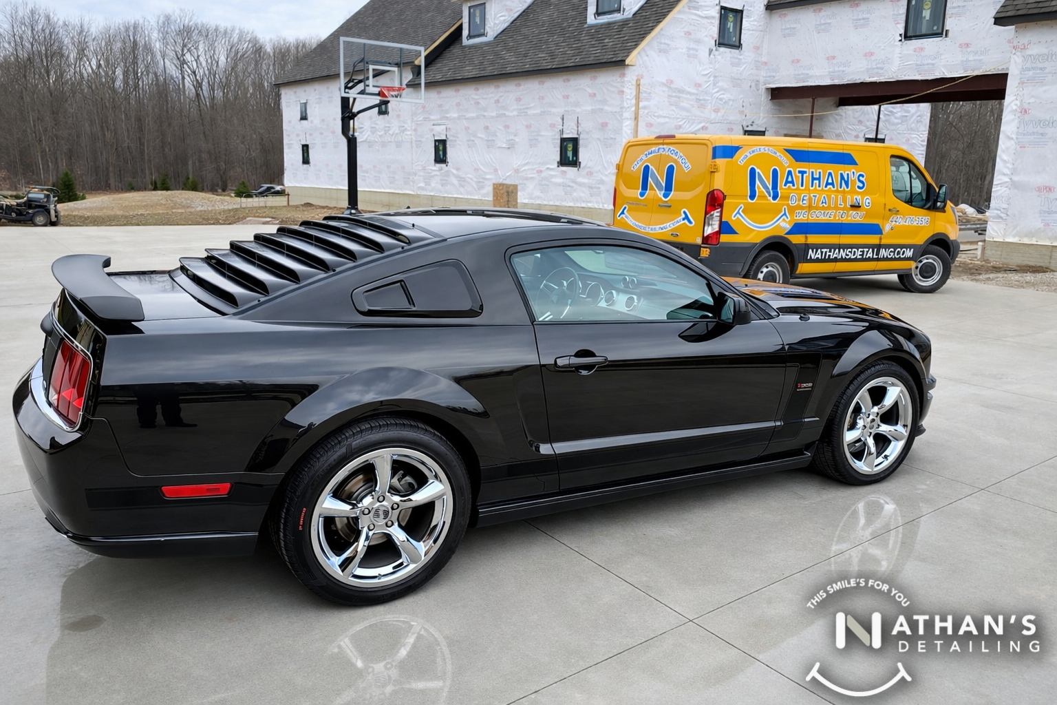 Mustang coupe gloss finish driveway during mobile detailing