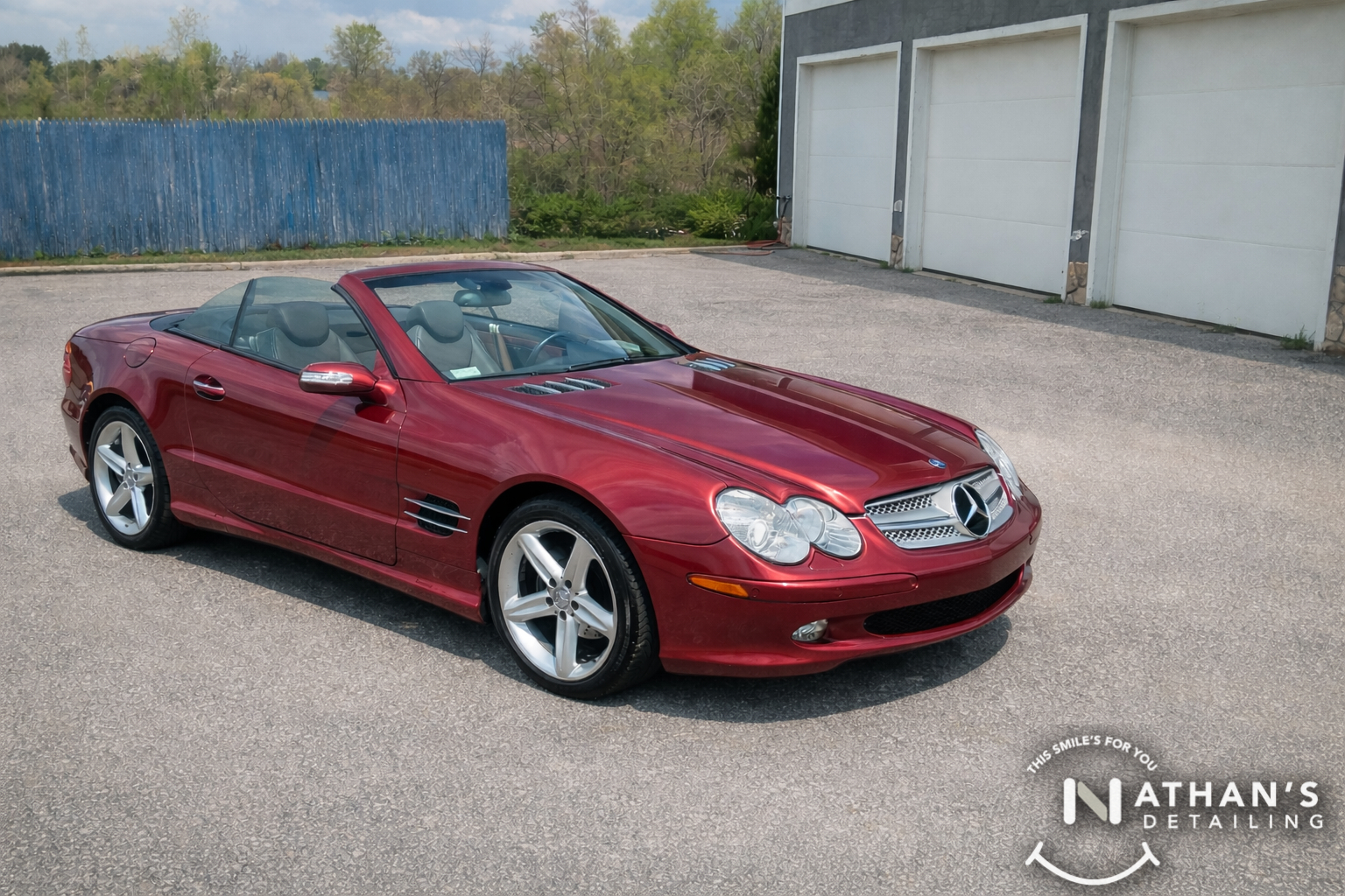 Red mercedes convertible freshly detailed during mobile detailing