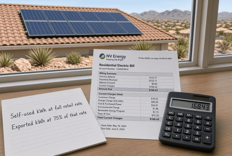 A studio image symbolizing a Southern Nevada homeowner calculating their solar payback.