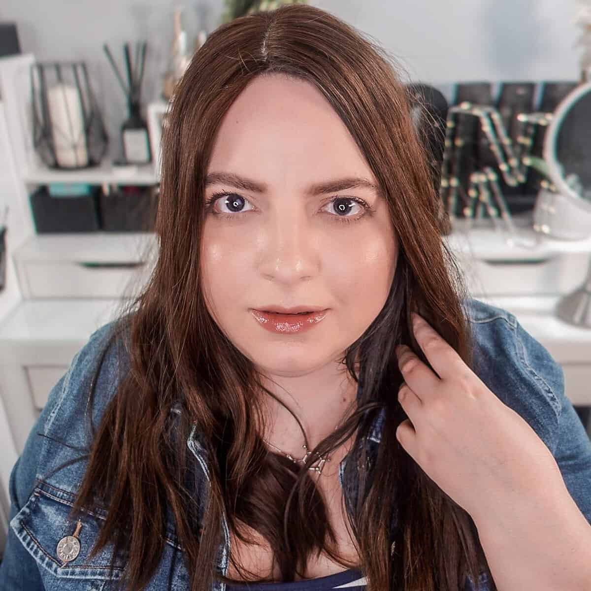 Neveen Wood wearing the Wildflower Hair UK Hazel hair topper, 8x8 silk top in European hair