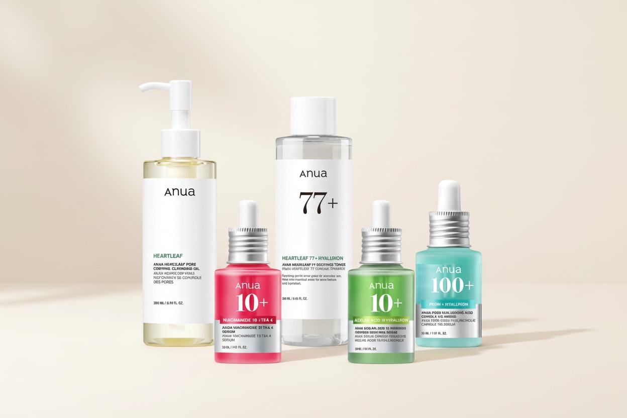 Anua Heartleaf Pore Control Cleansing Oil, Heartleaf 77% Soothing Toner, Niacinamide 10% + TXA 4% Serum, Azelaic Acid 10 Hyaluron Serum and PDRN Hyaluronic Acid Capsule 100 Serum together