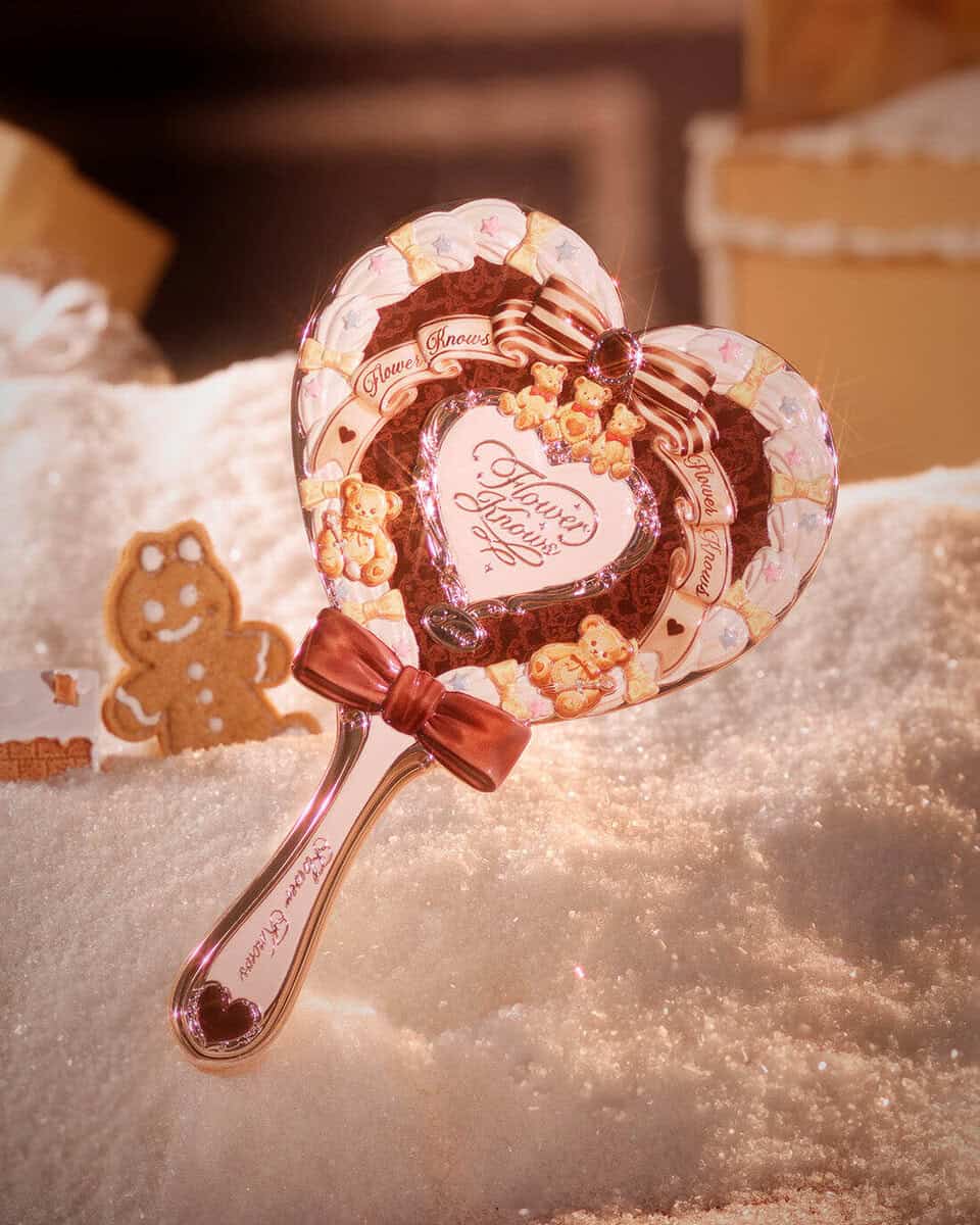 Close up of the Flower Knows Christmas Hand Mirror in Cocoa Brown from the 2026 advent calendar