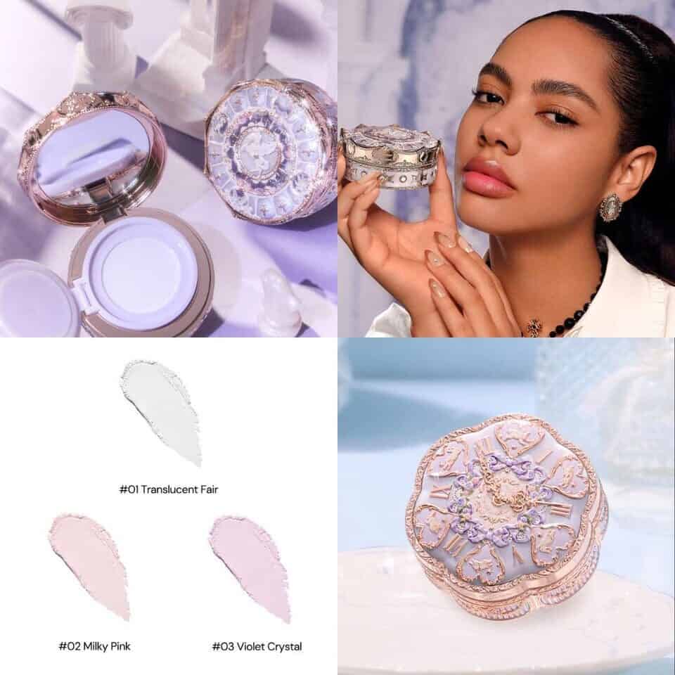 Flower Knows Knight Unicorn Cloud Loose Setting Powder with shade swatches
