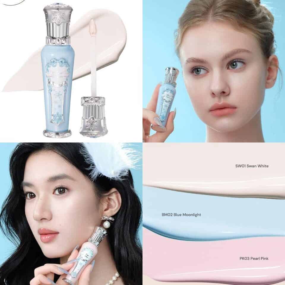 Flower Knows Snow Ballet Dewy Glow Illuminator with shade swatches