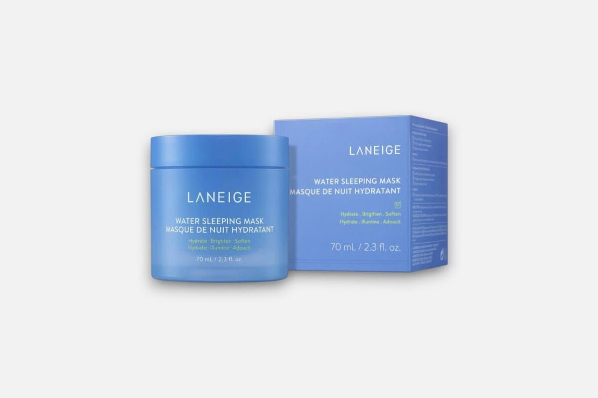 Laneige Water Sleeping Mask 70ml blue jar and box on a light grey background