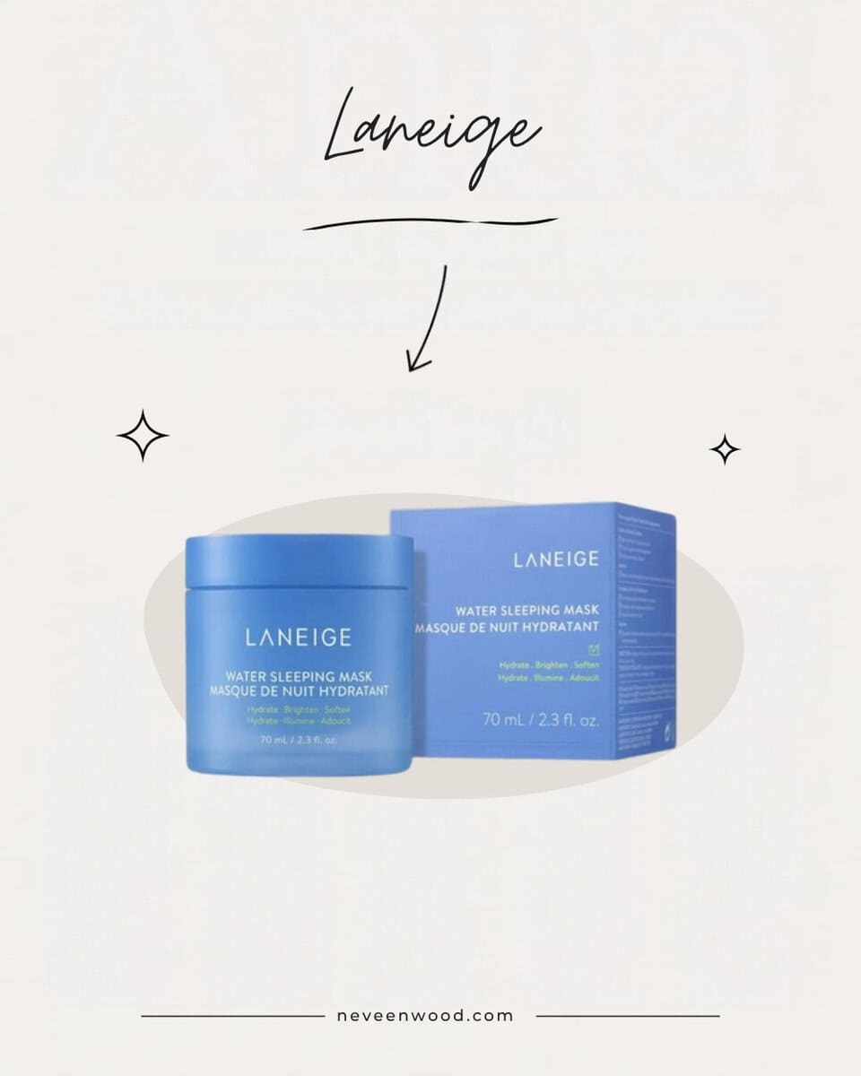 Laneige Water Sleeping Mask 70ml jar and box with a hand-drawn arrow and sparkles