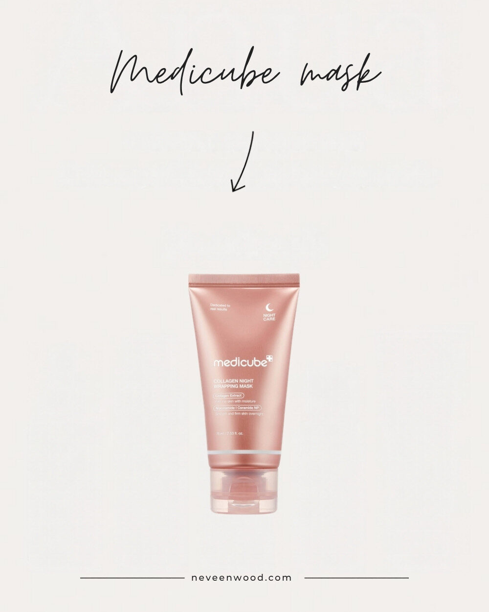 Medicube Collagen Night Wrapping Mask 75ml tube with the product name and a hand-drawn arrow