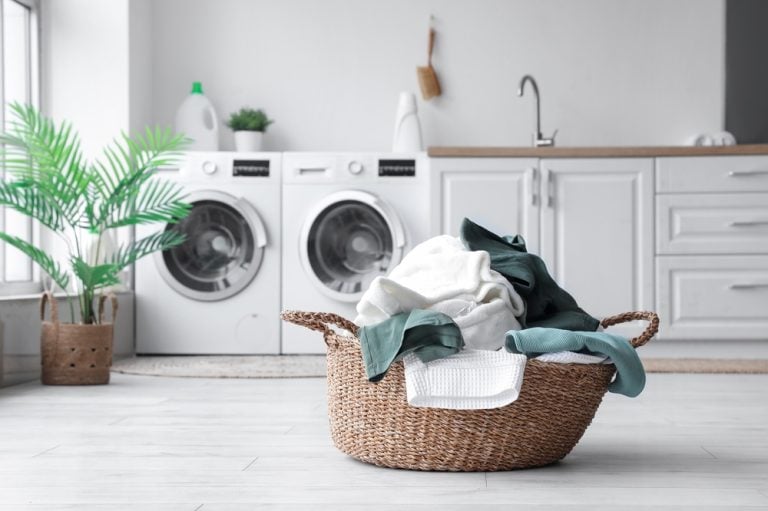 Laundry day in a serene, minimalist space.