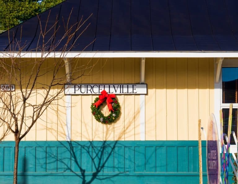 Holiday charm in Purcellville: A festive wreath brightens up the historic train station.