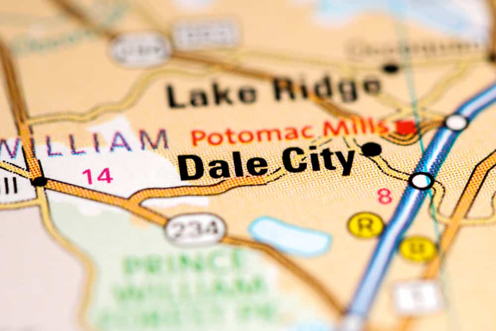 Dale City, Virginia marked on a road map