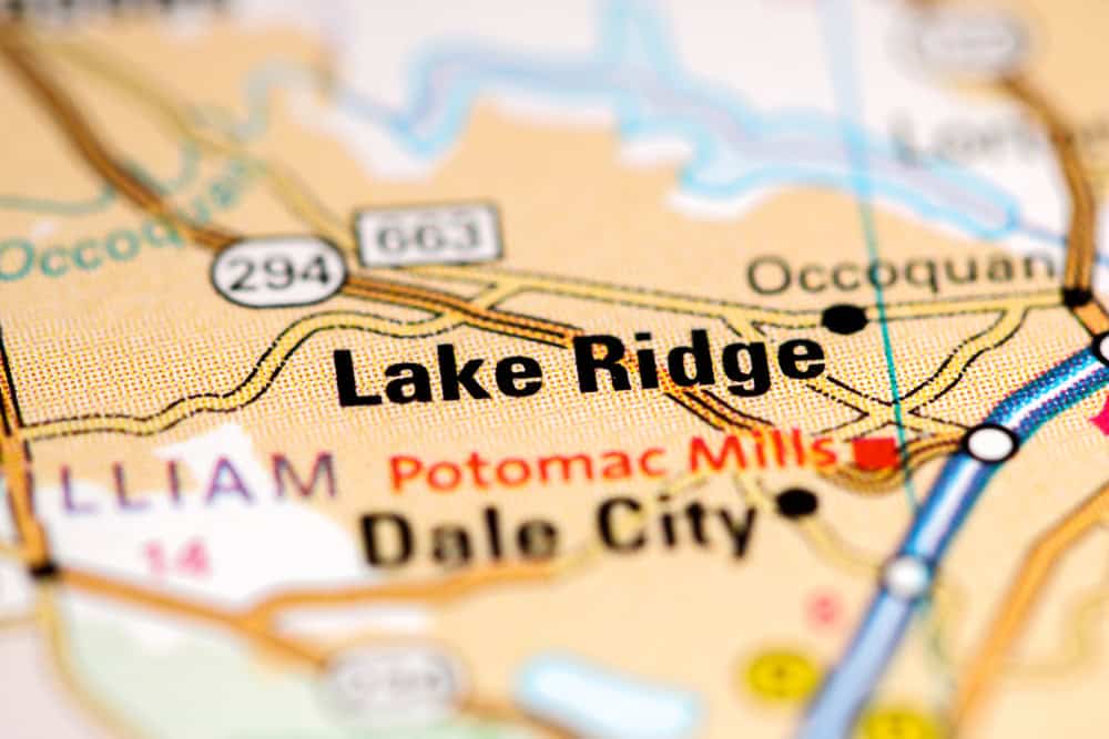 Map showing Lake Ridge, Dale City, Potomac Mills and nearby roads.