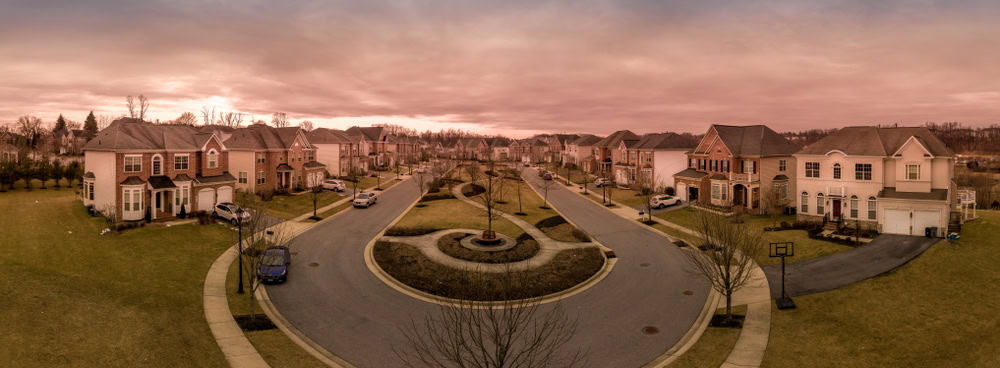 A suburban neighborhood at dusk