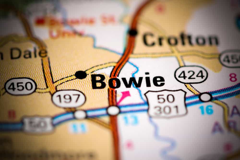 Bowie, Maryland marked on a road map