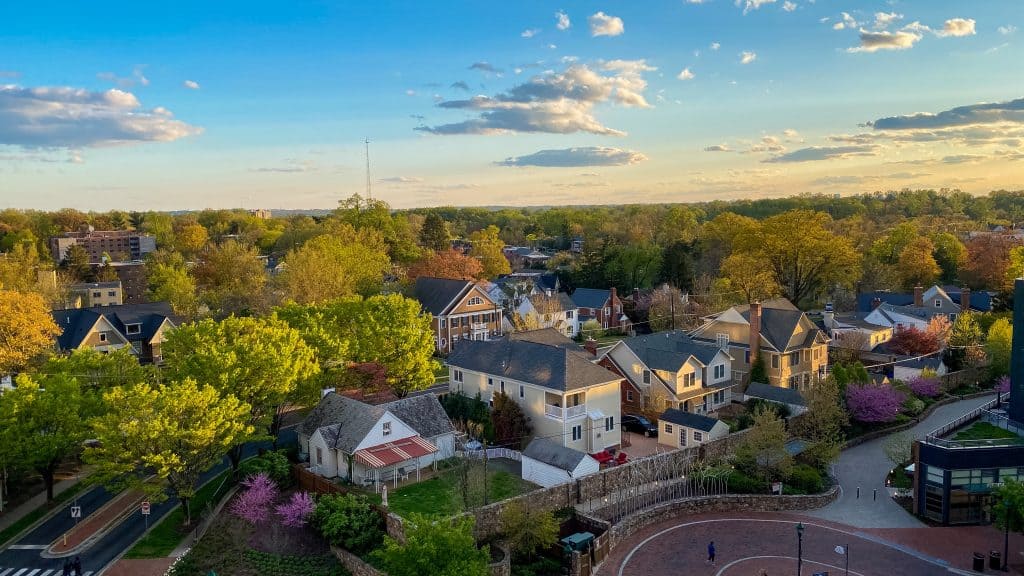 Aerial view of a Bethesda neighborhood in Montgomery County, Maryland