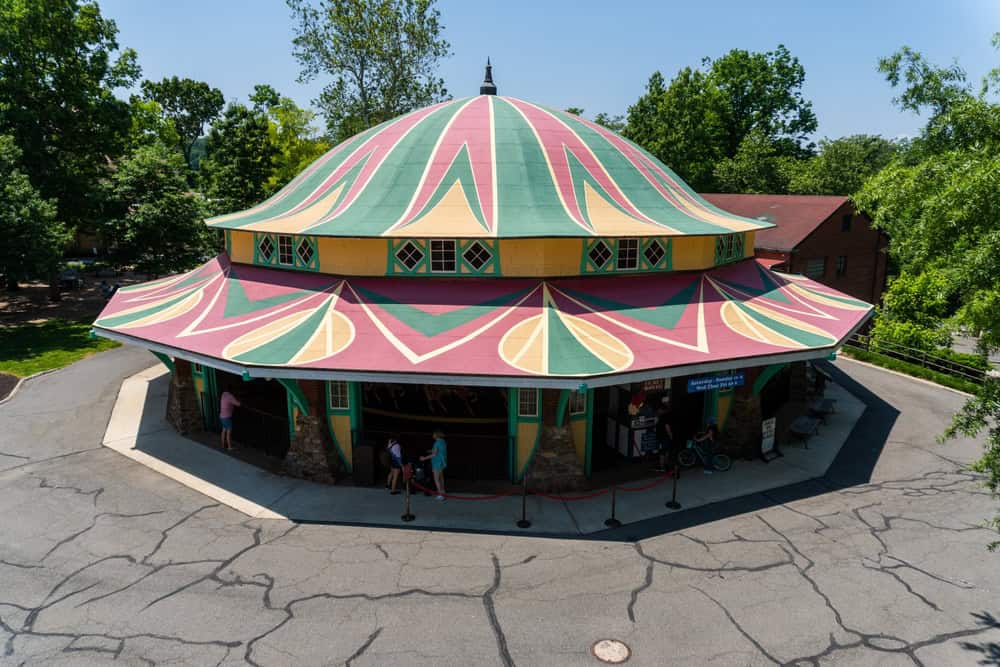 The colorful carousel pavilion at Glen Echo Park in Montgomery County, Maryland