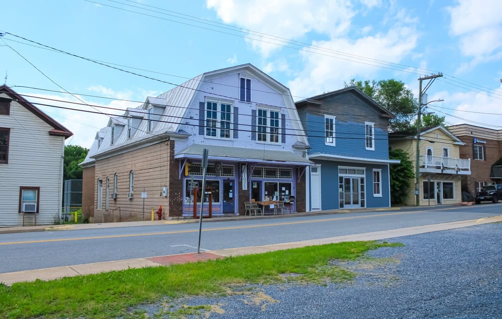 Storefronts along a small-town main street