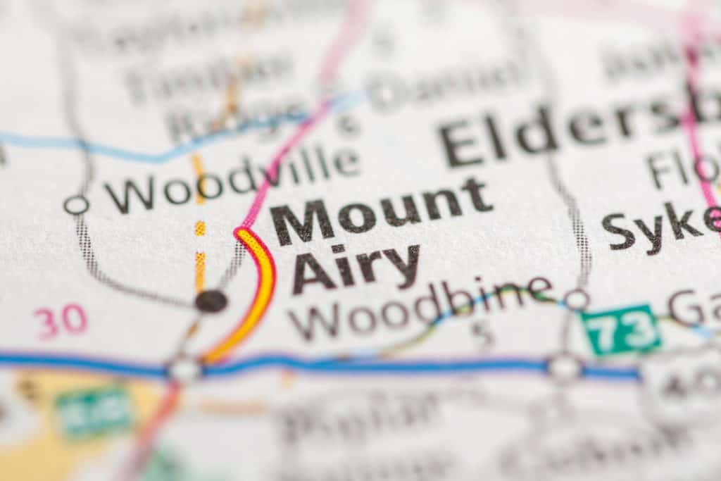 Mount Airy, Maryland marked on a road map