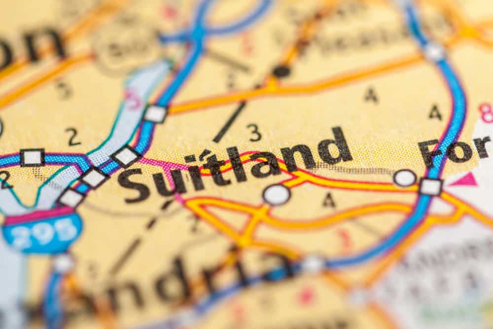 Suitland, Maryland marked on a road map
