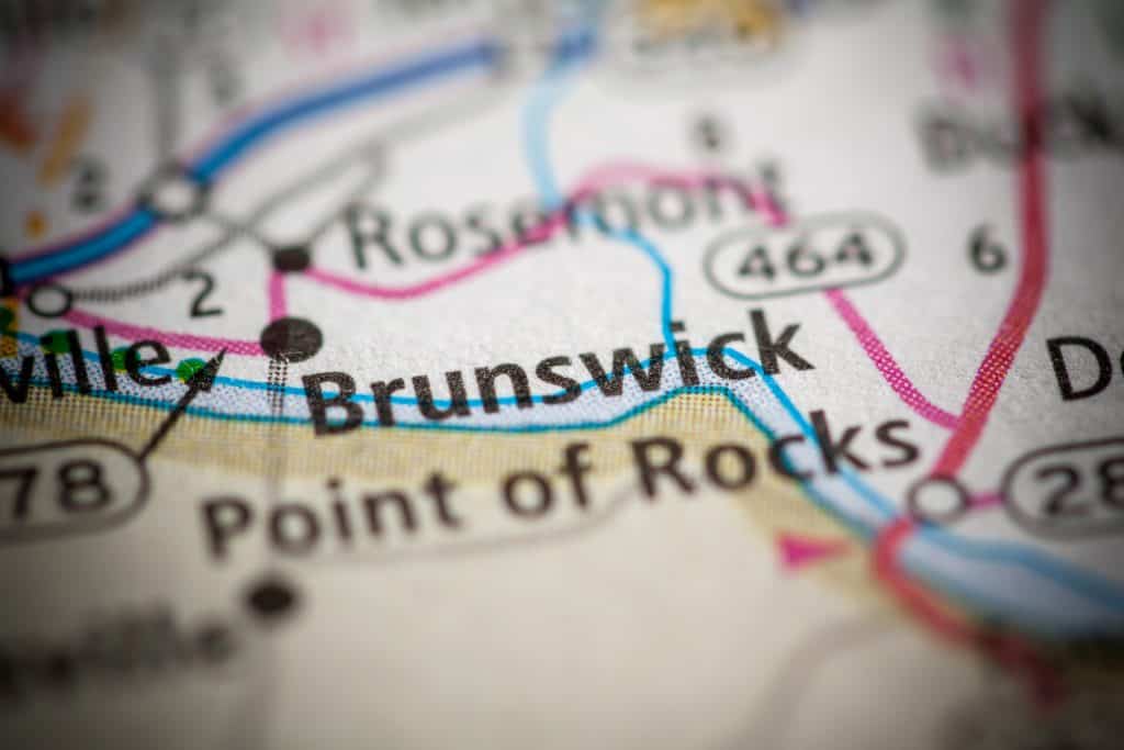 Brunswick, Maryland marked on a road map